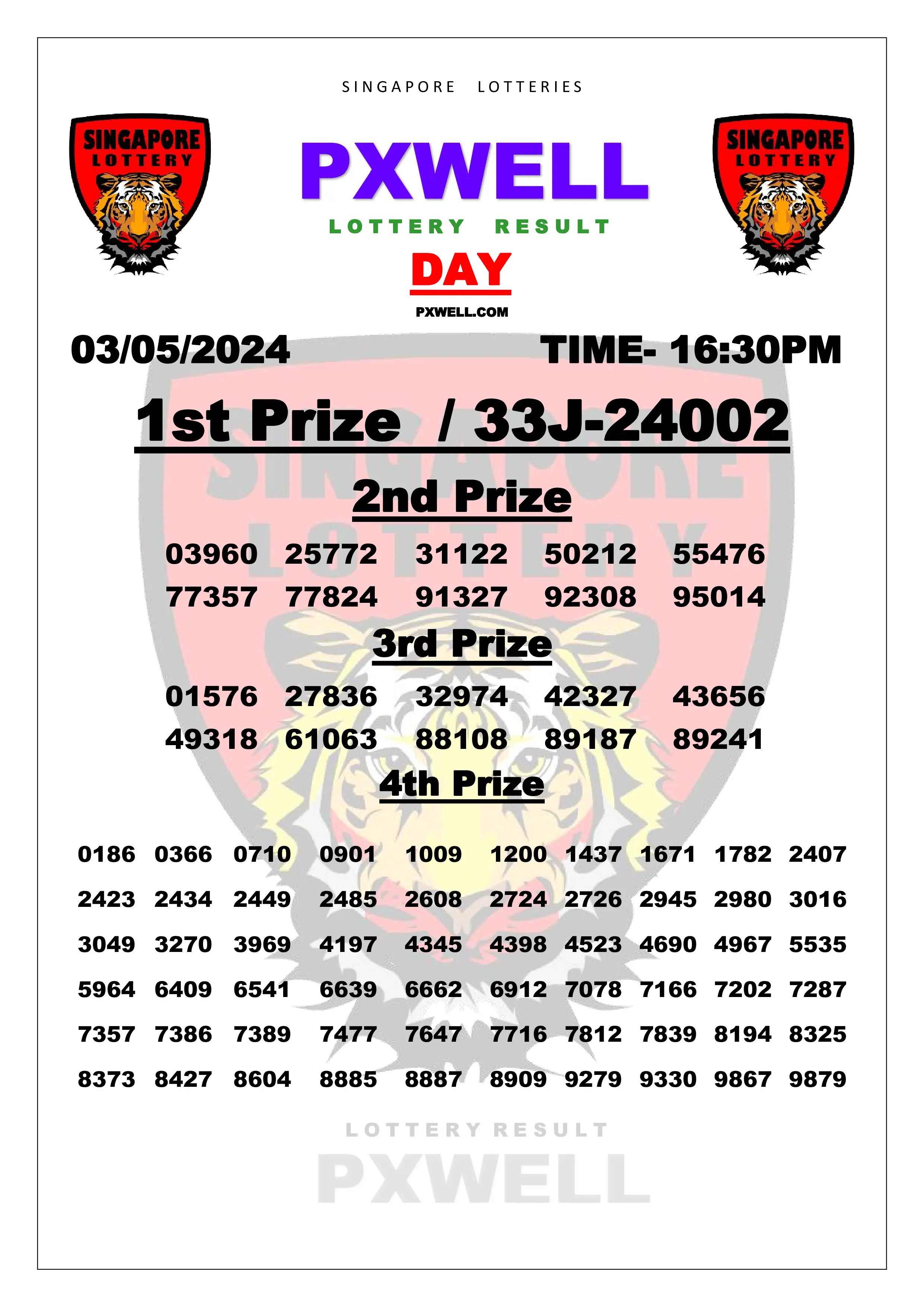 SINGAPORE PXWELL LOTTERY 16:30 PM 2024-05-03 16:30