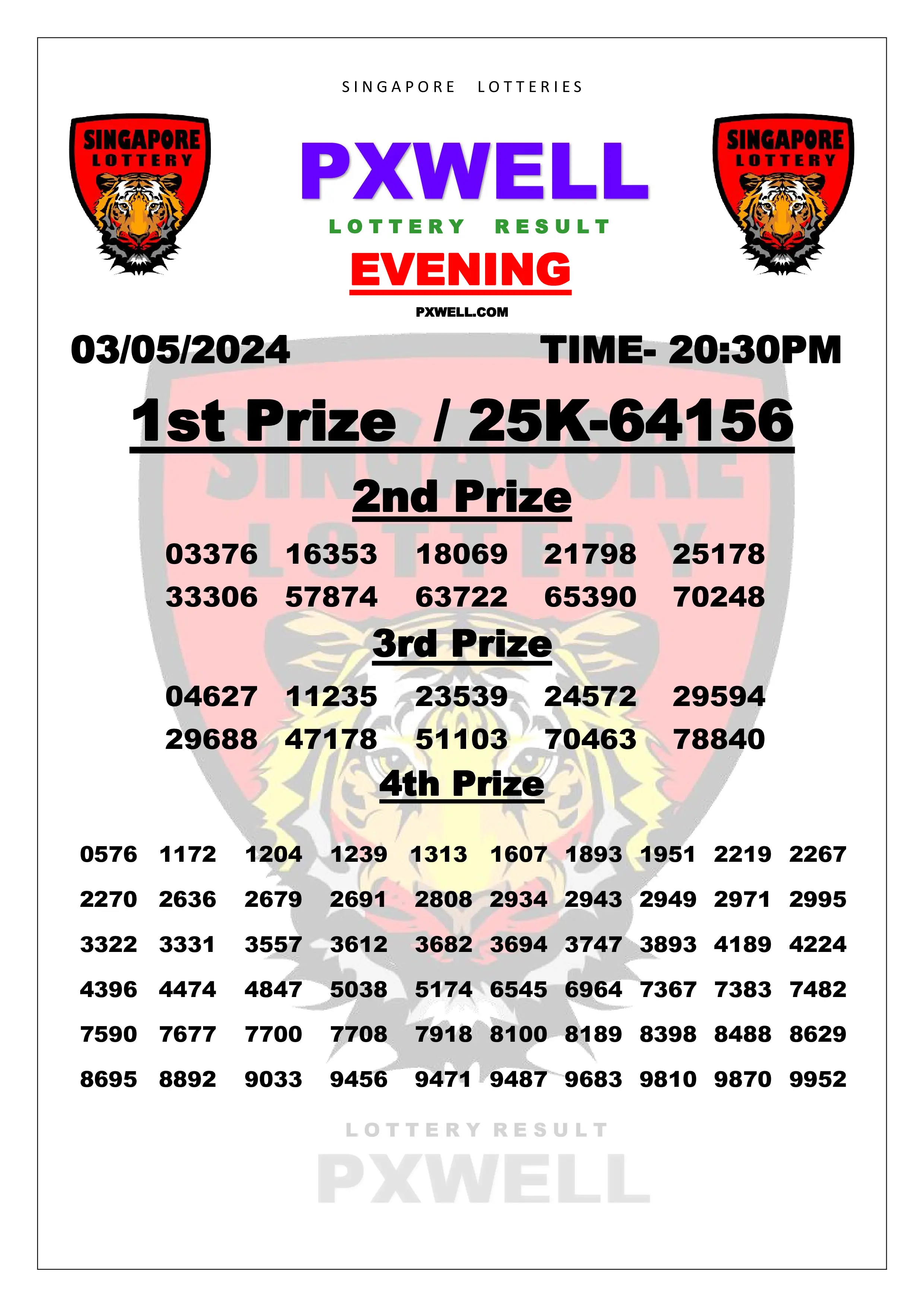 SINGAPORE PXWELL LOTTERY 20:30 PM 2024-05-03 20:30