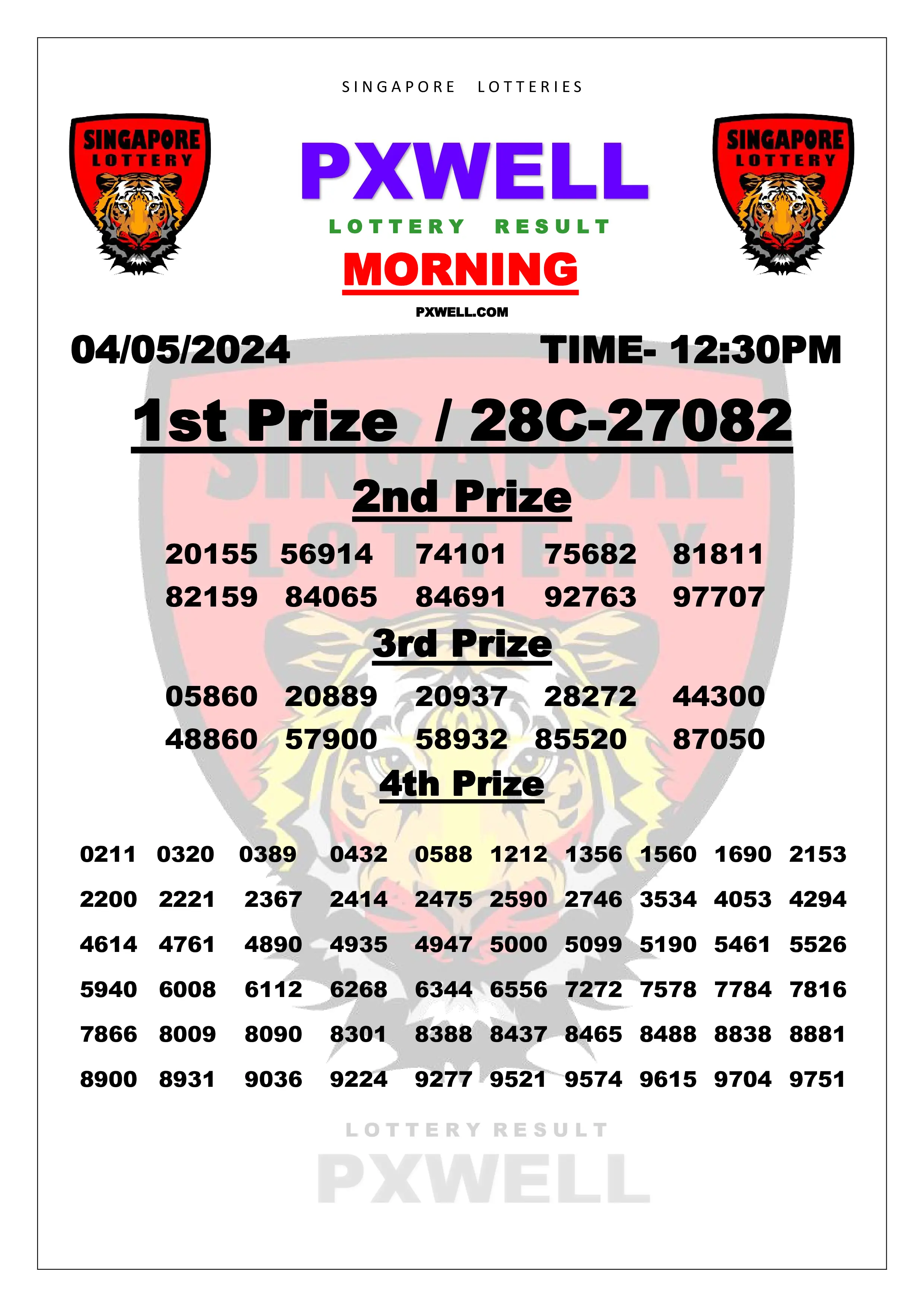 SINGAPORE PXWELL LOTTERY 12:30 PM 2024-05-04 12:30:00