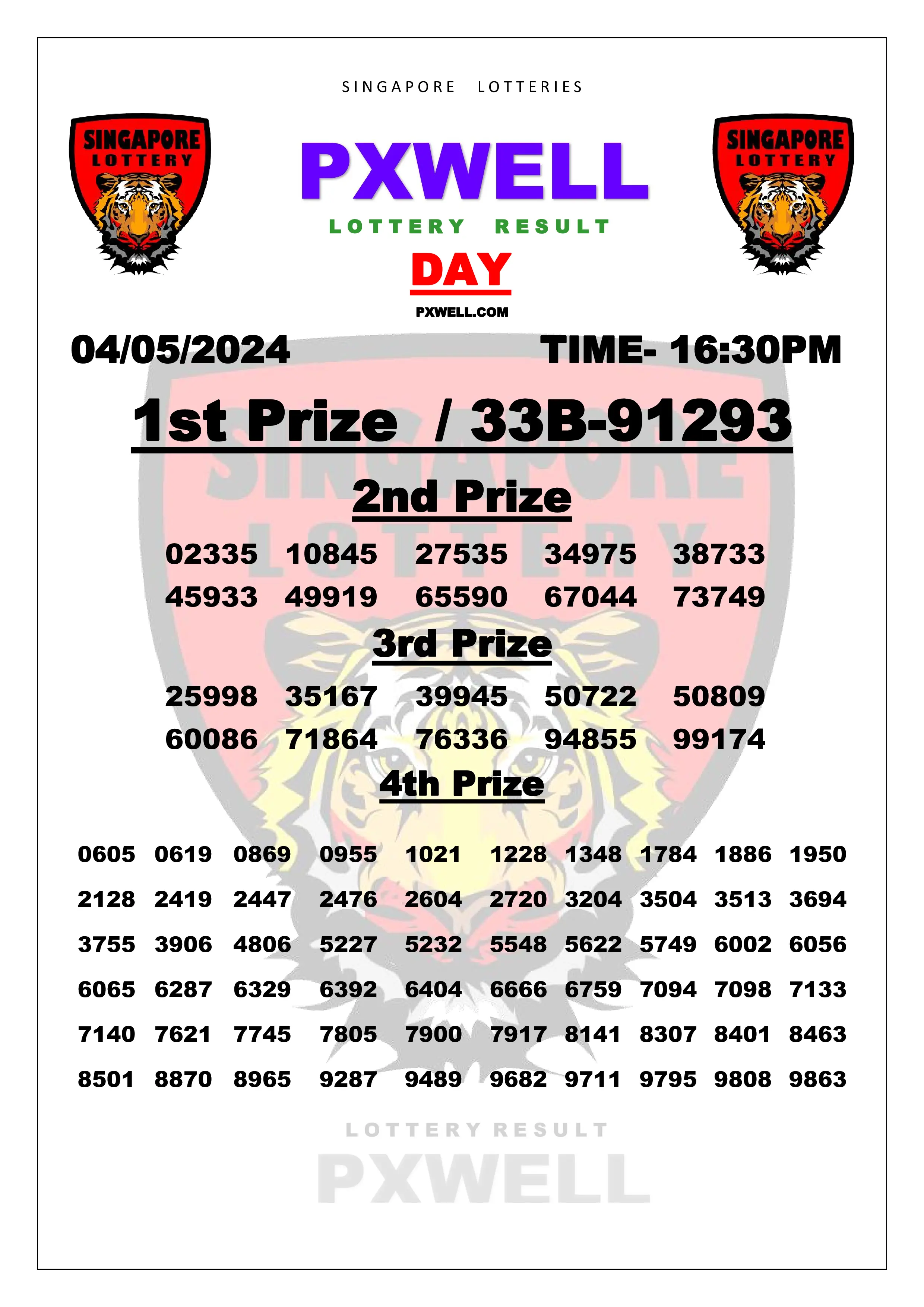 SINGAPORE PXWELL LOTTERY 16:30 PM 2024-05-04 16:30