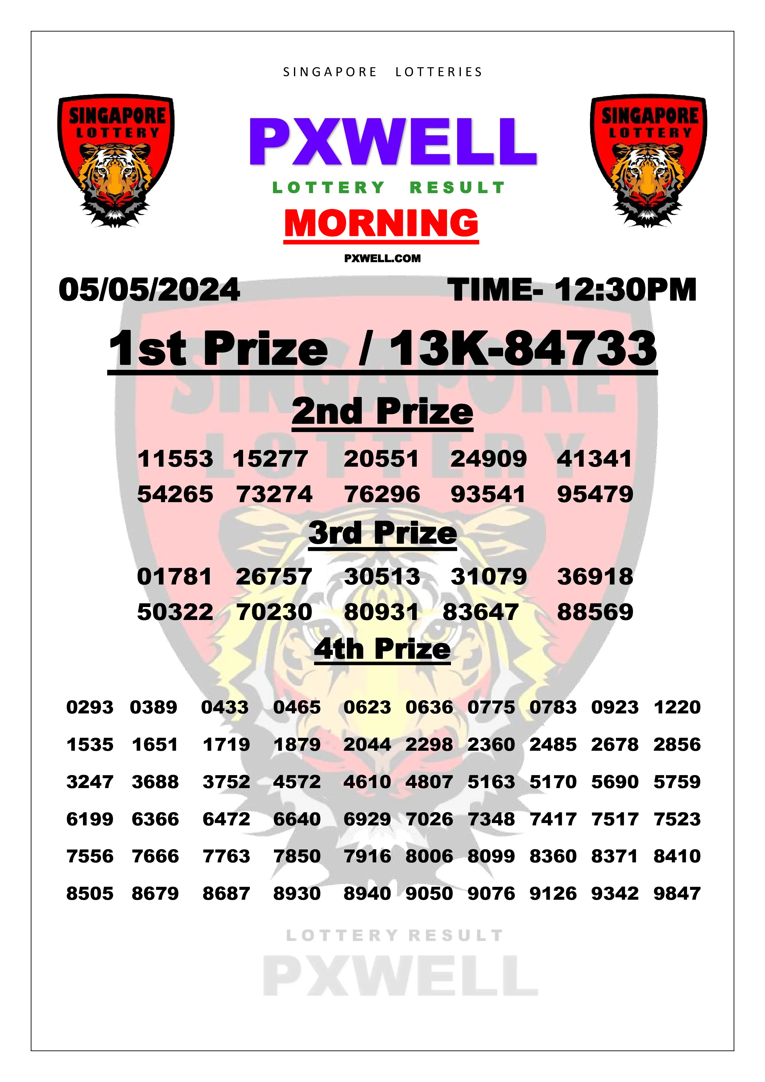 SINGAPORE PXWELL LOTTERY 12:30 PM 2024-05-05 12:30:00