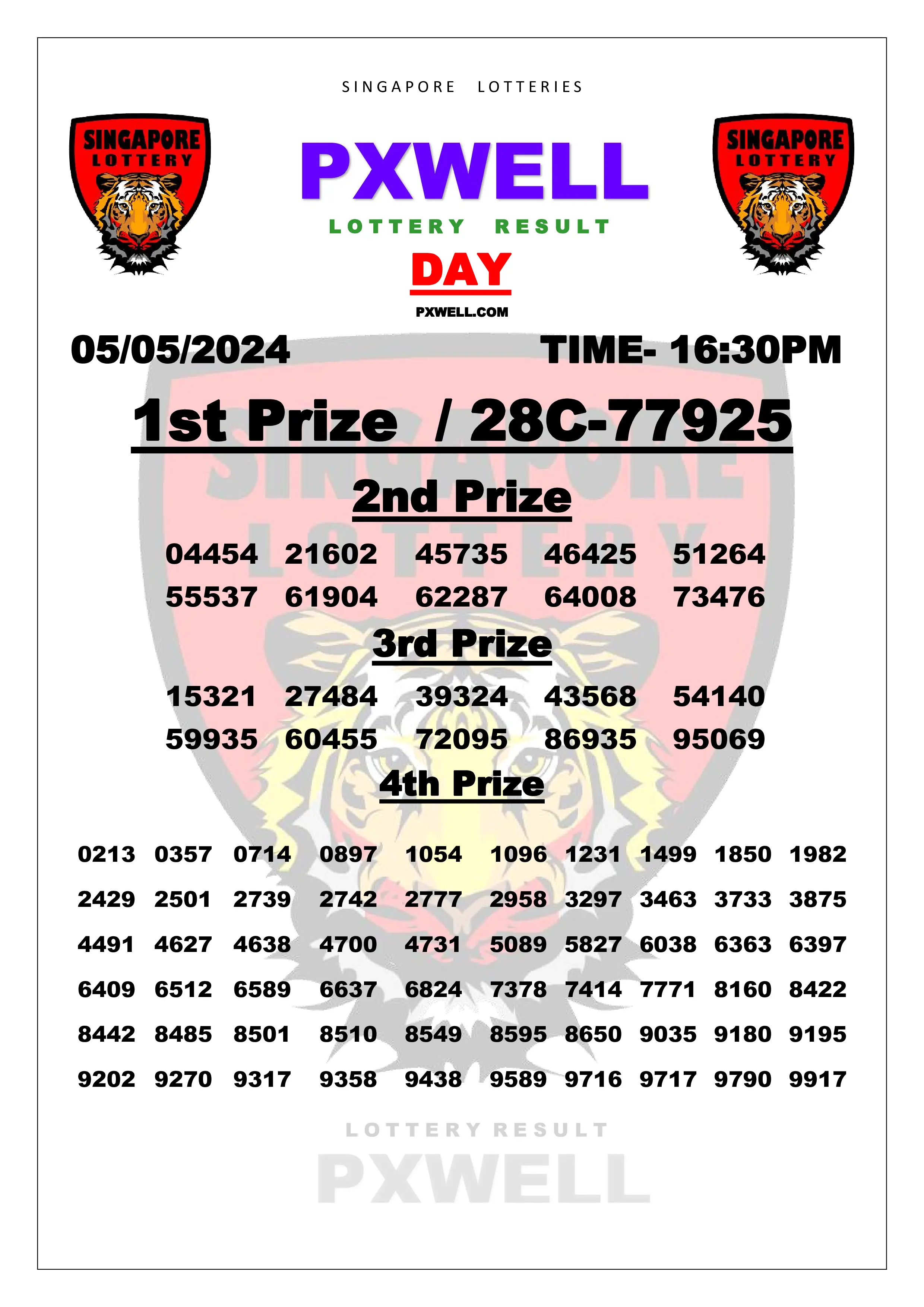 SINGAPORE PXWELL LOTTERY 16:30 PM 2024-05-05 16:30