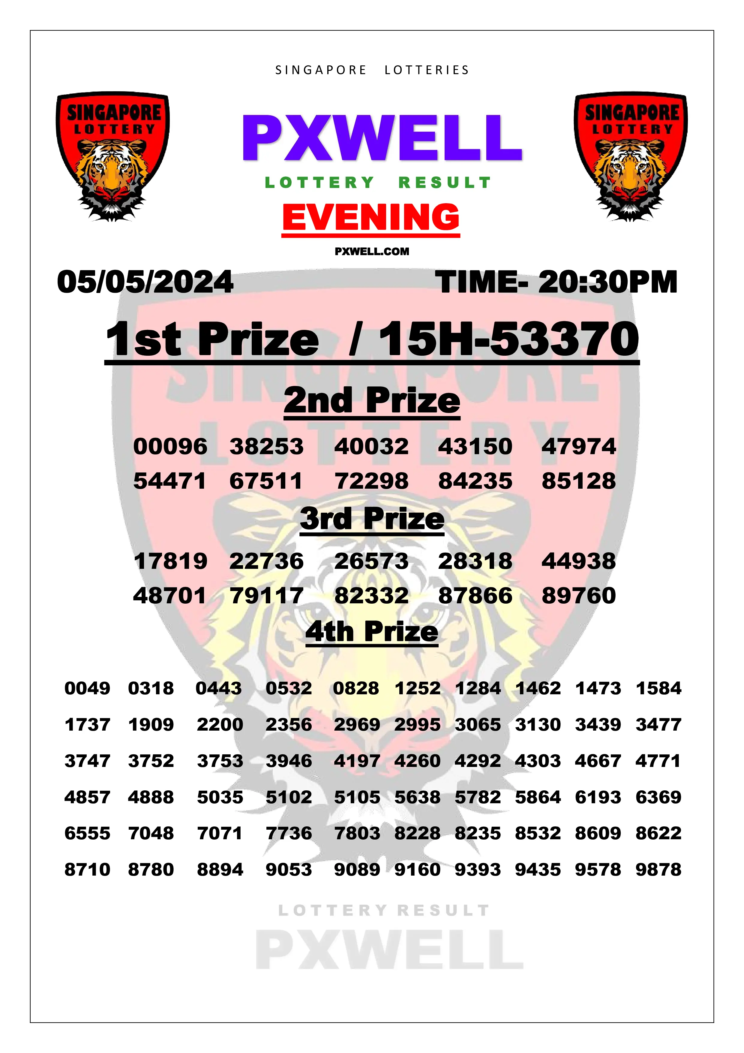 SINGAPORE PXWELL LOTTERY 20:30 PM 2024-05-05 20:30