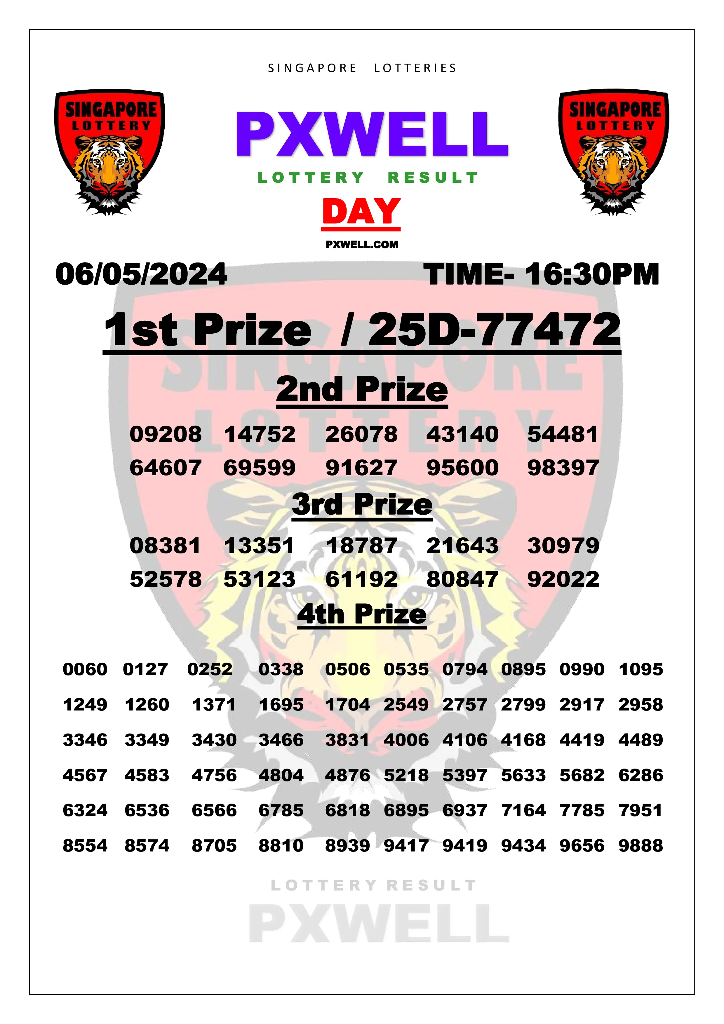 SINGAPORE PXWELL LOTTERY 16:30 PM 2024-05-06 16:30