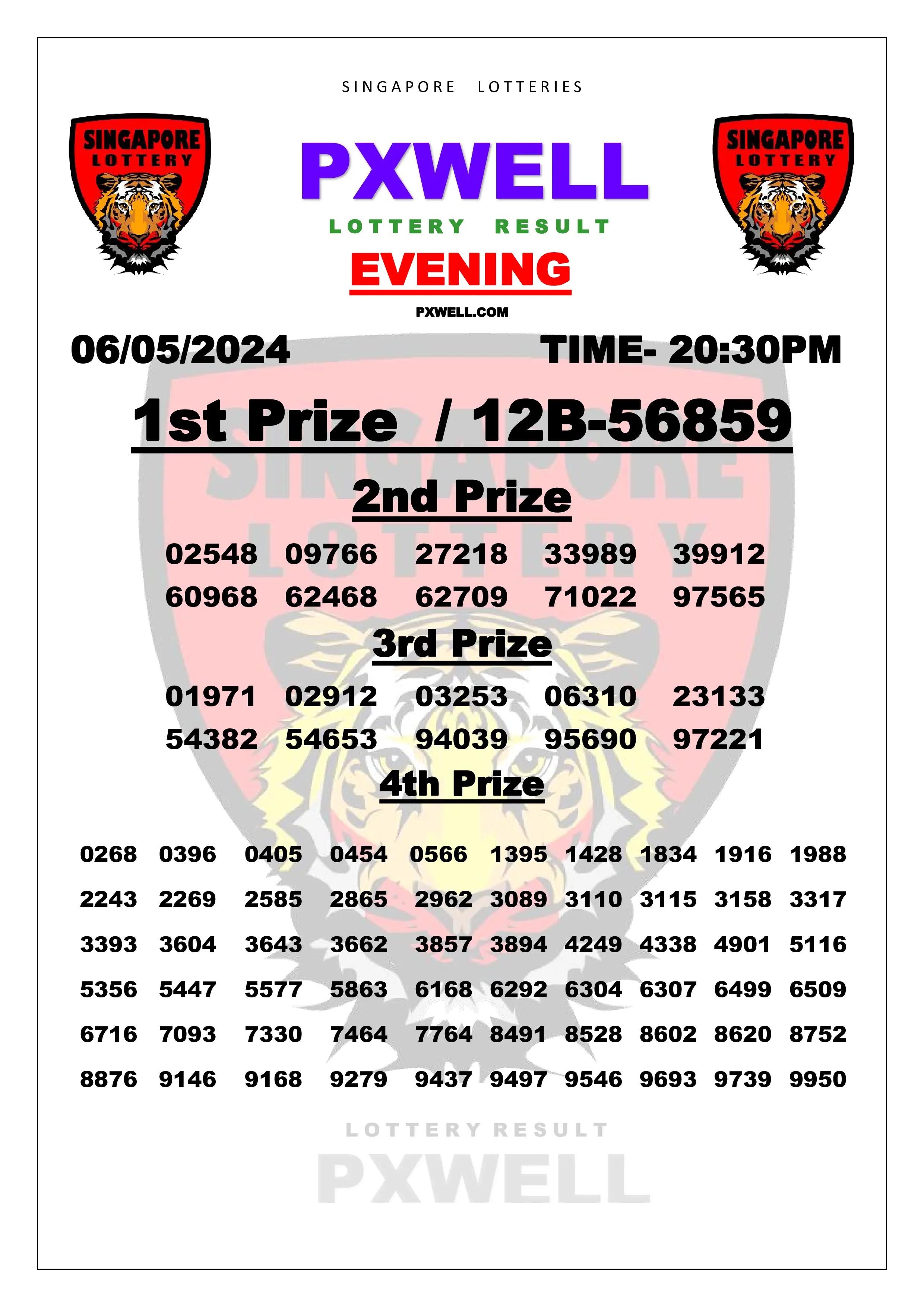 SINGAPORE PXWELL LOTTERY 20:30 PM 2024-05-06 20:30