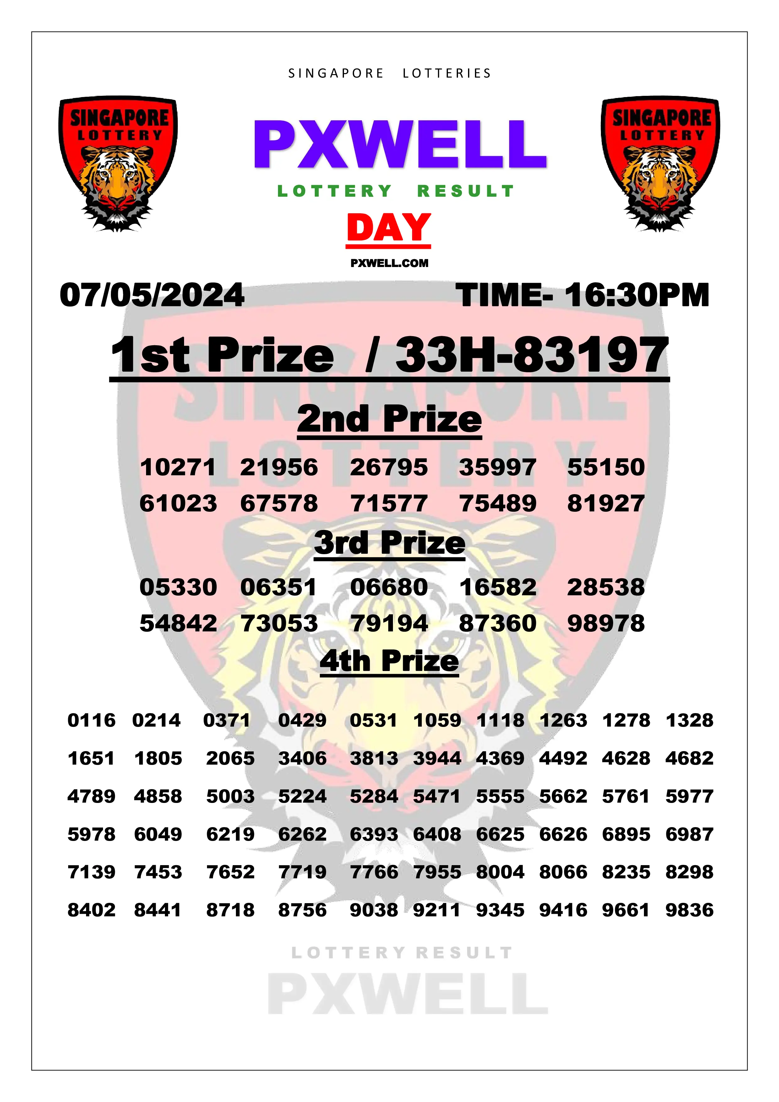 SINGAPORE PXWELL LOTTERY 16:30 PM 2024-05-07 16:30