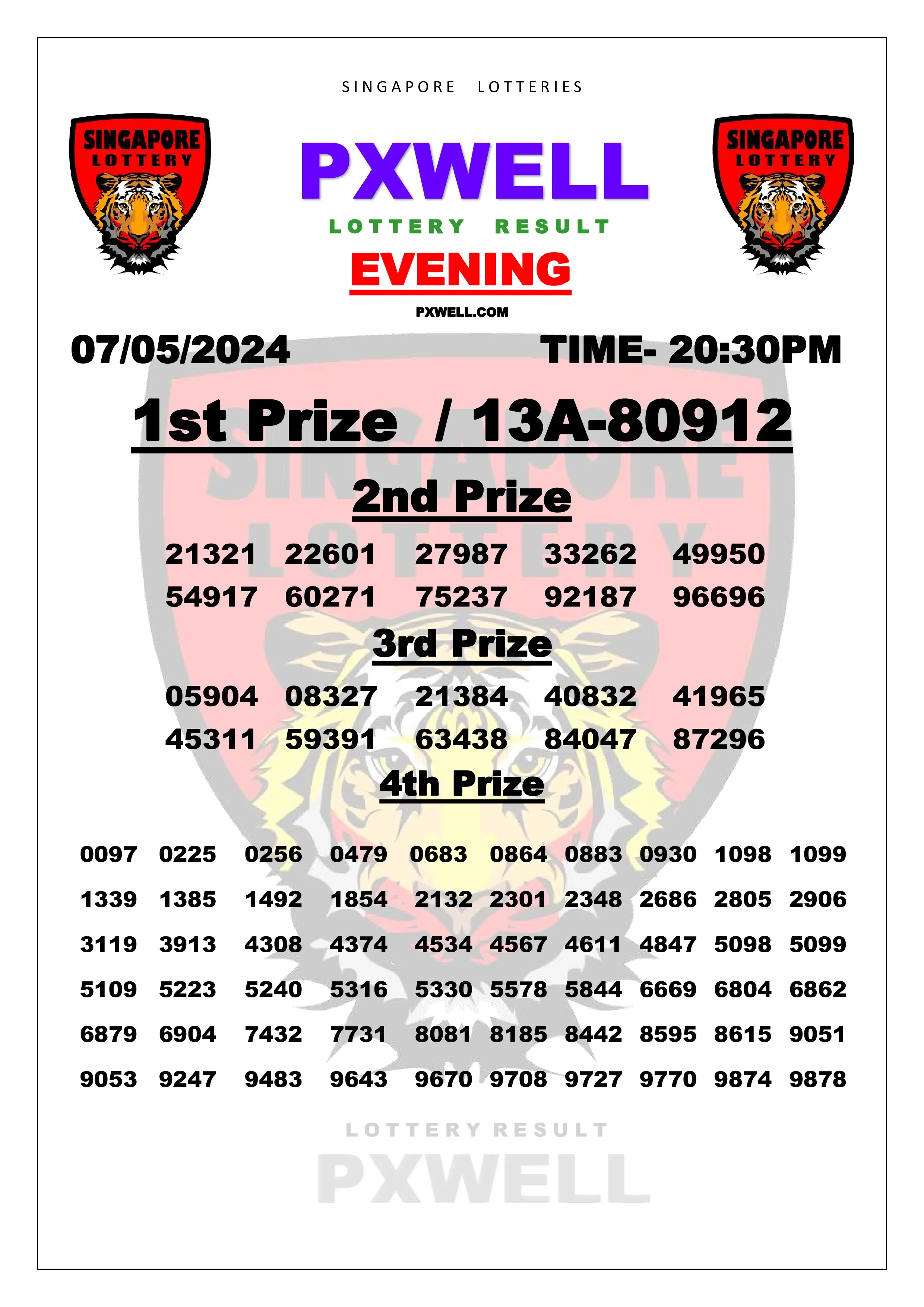 SINGAPORE PXWELL LOTTERY 20:30 PM 2024-05-07 20:30