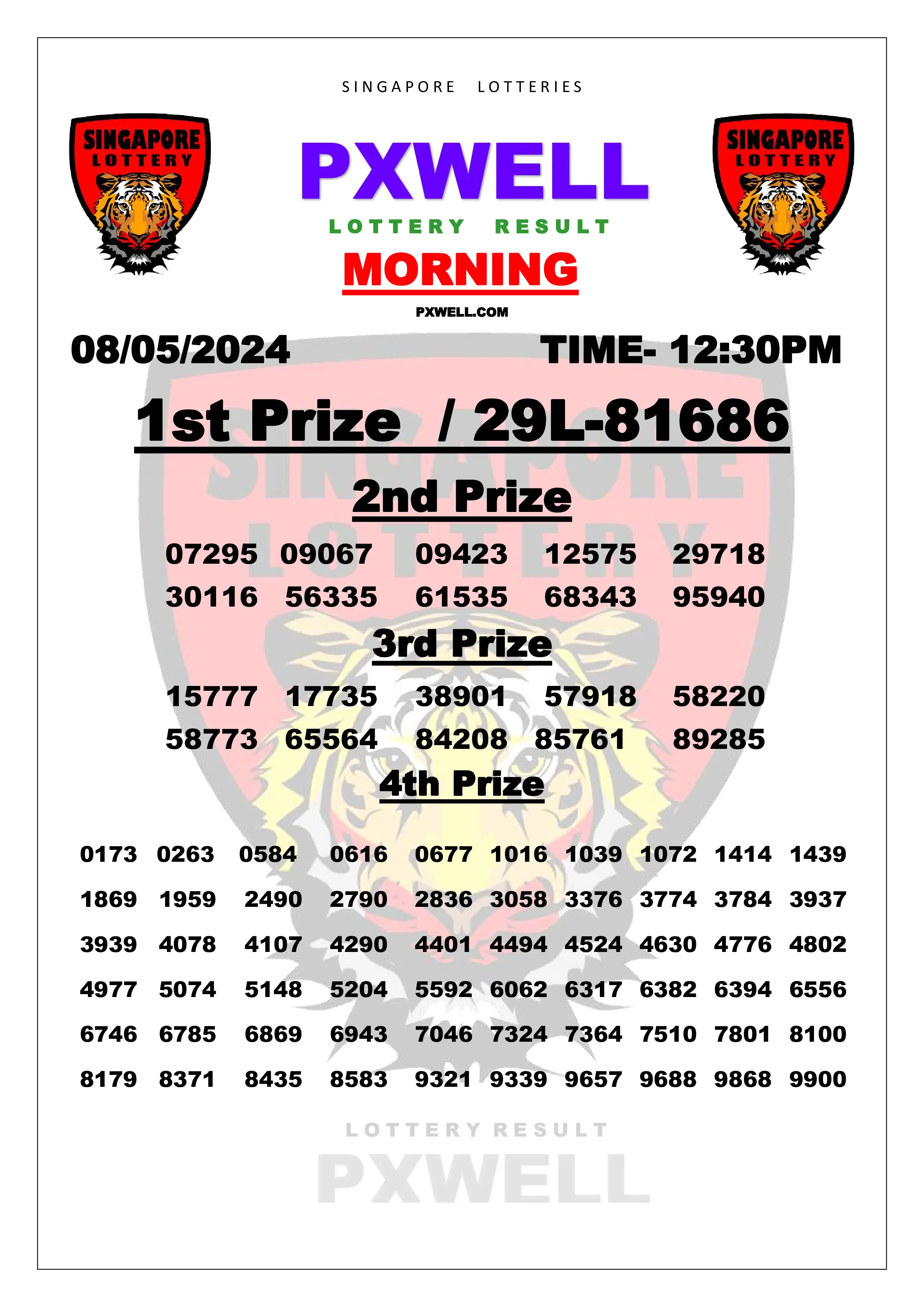 SINGAPORE PXWELL LOTTERY 12:30 PM 2024-05-08 12:30:00