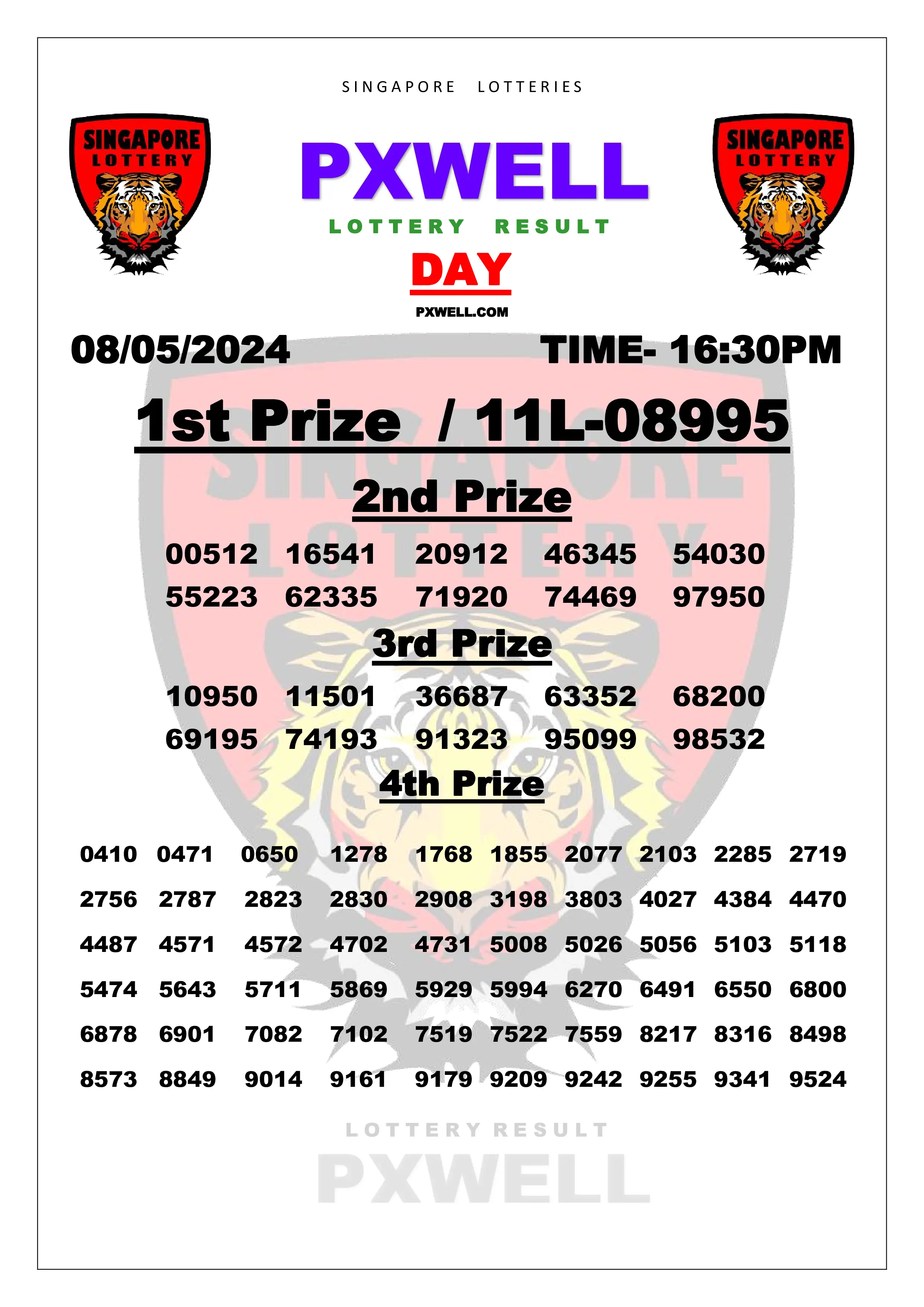 SINGAPORE PXWELL LOTTERY 16:30 PM 2024-05-08 16:30