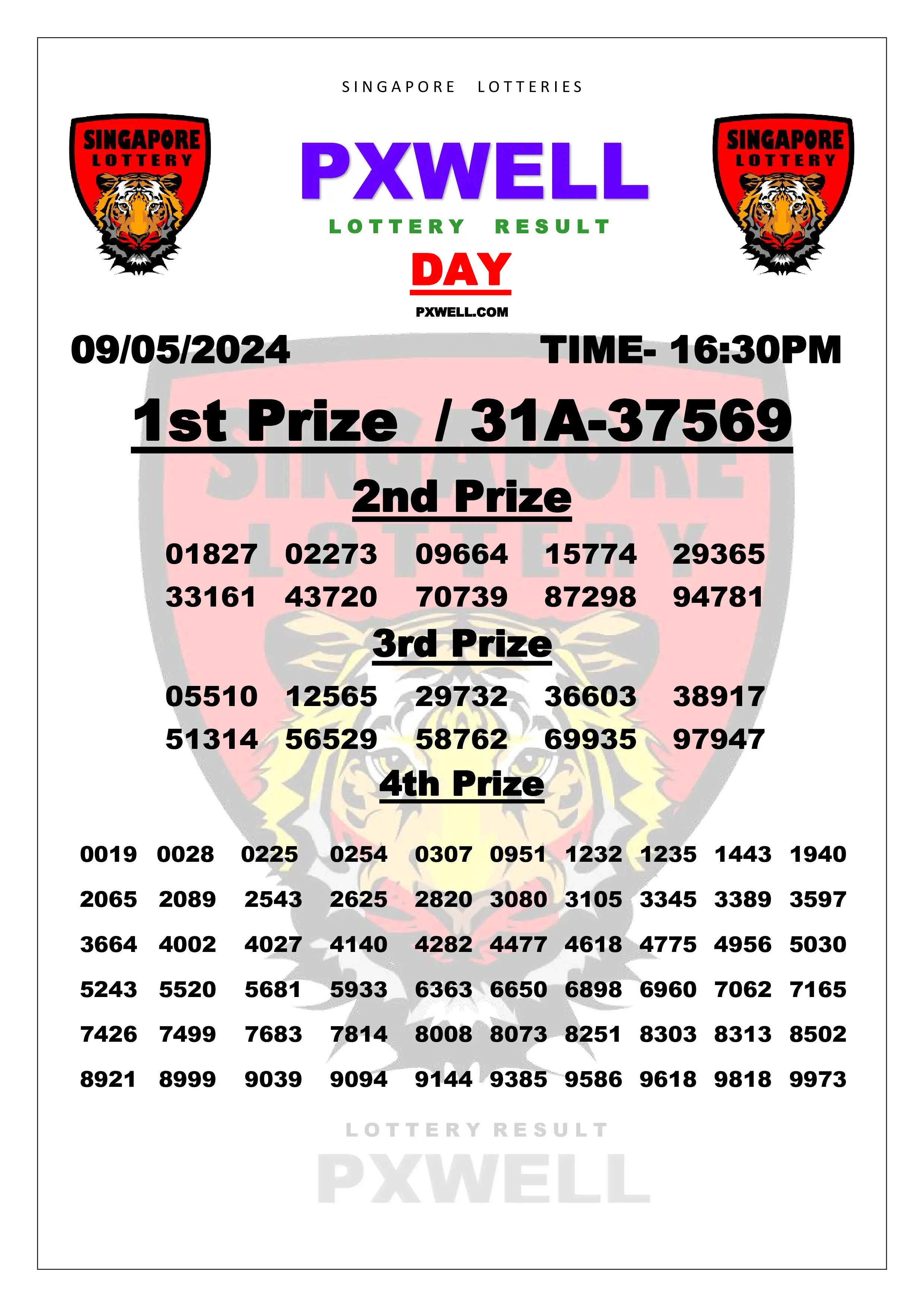 SINGAPORE PXWELL LOTTERY 16:30 PM 2024-05-09 16:30