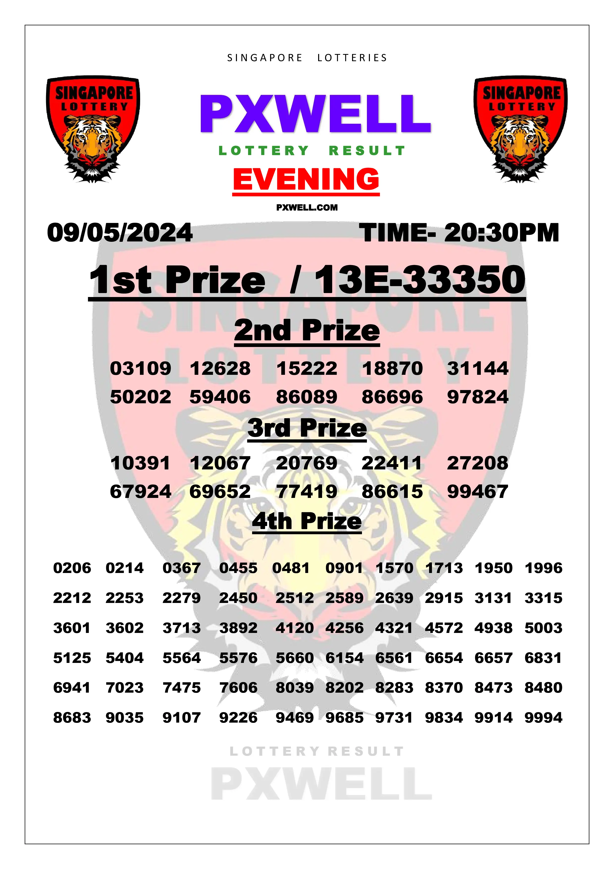 SINGAPORE PXWELL LOTTERY 20:30 PM 2024-05-09 20:30