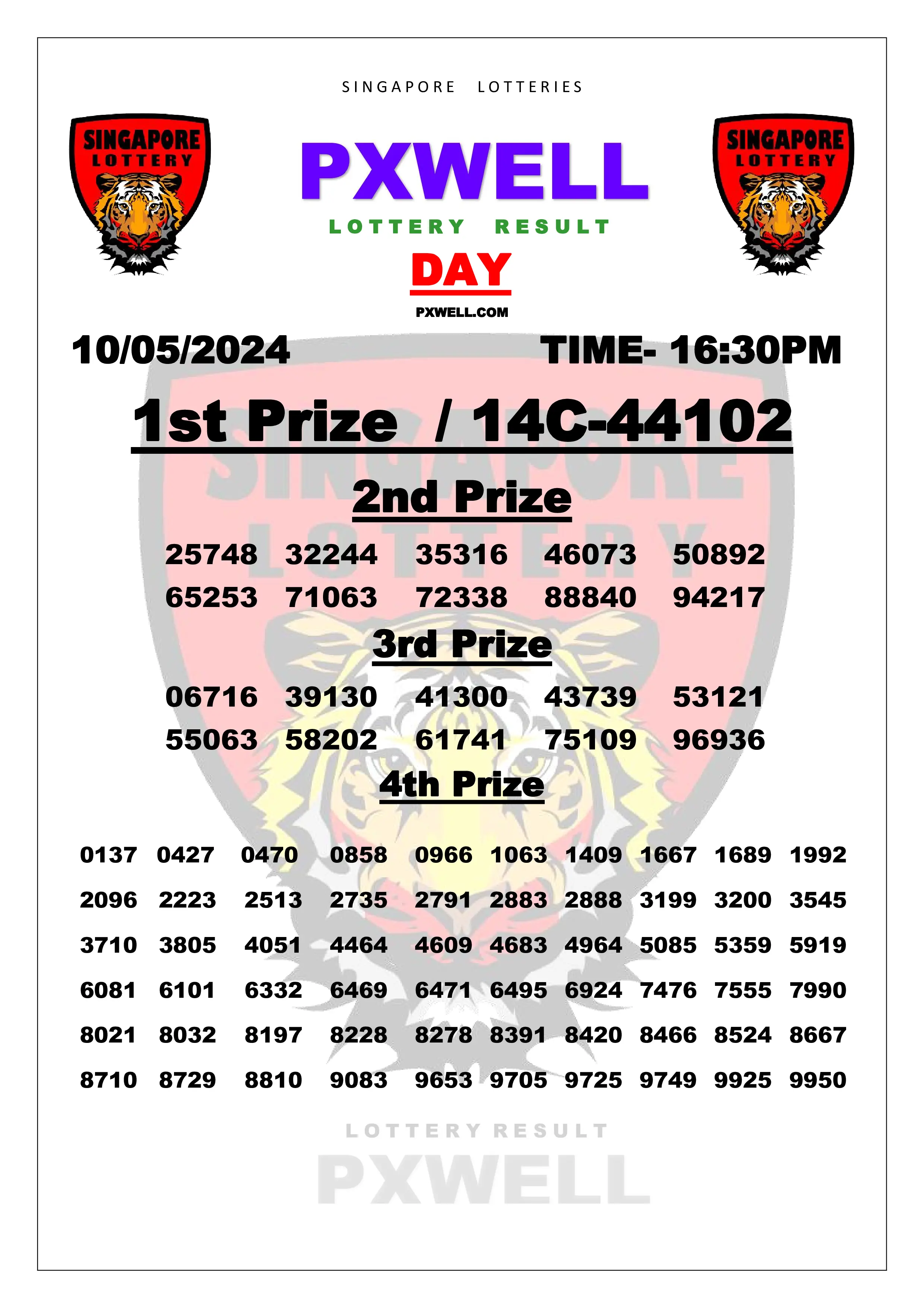 SINGAPORE PXWELL LOTTERY 16:30 PM 2024-05-10 16:30