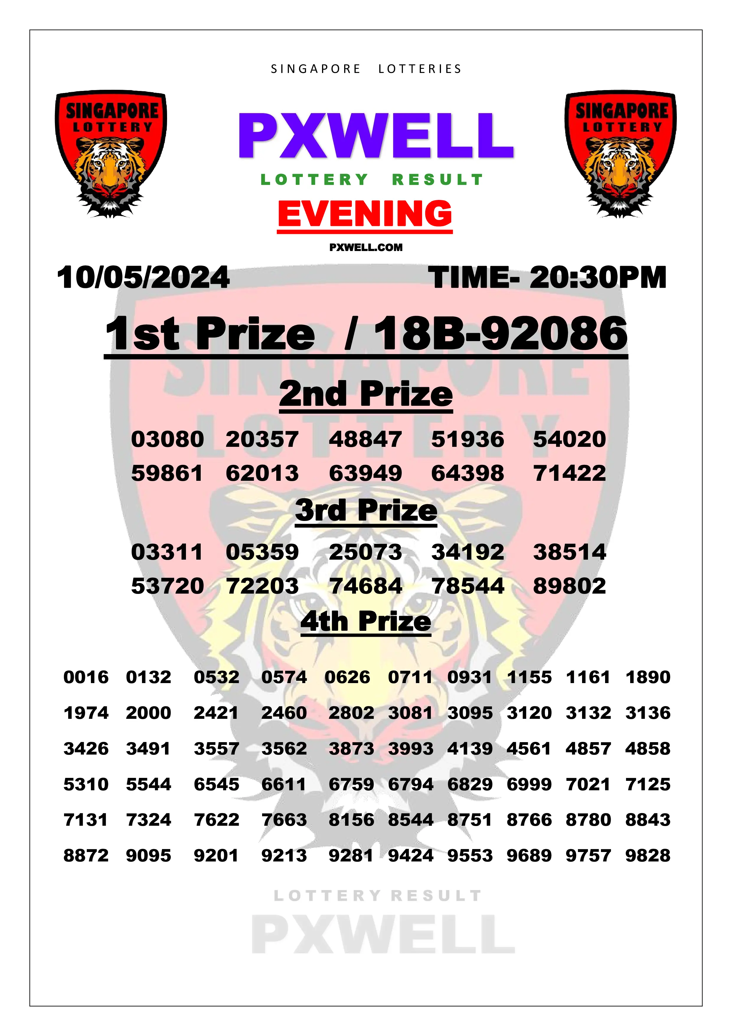 SINGAPORE PXWELL LOTTERY 20:30 PM 2024-05-10 20:30