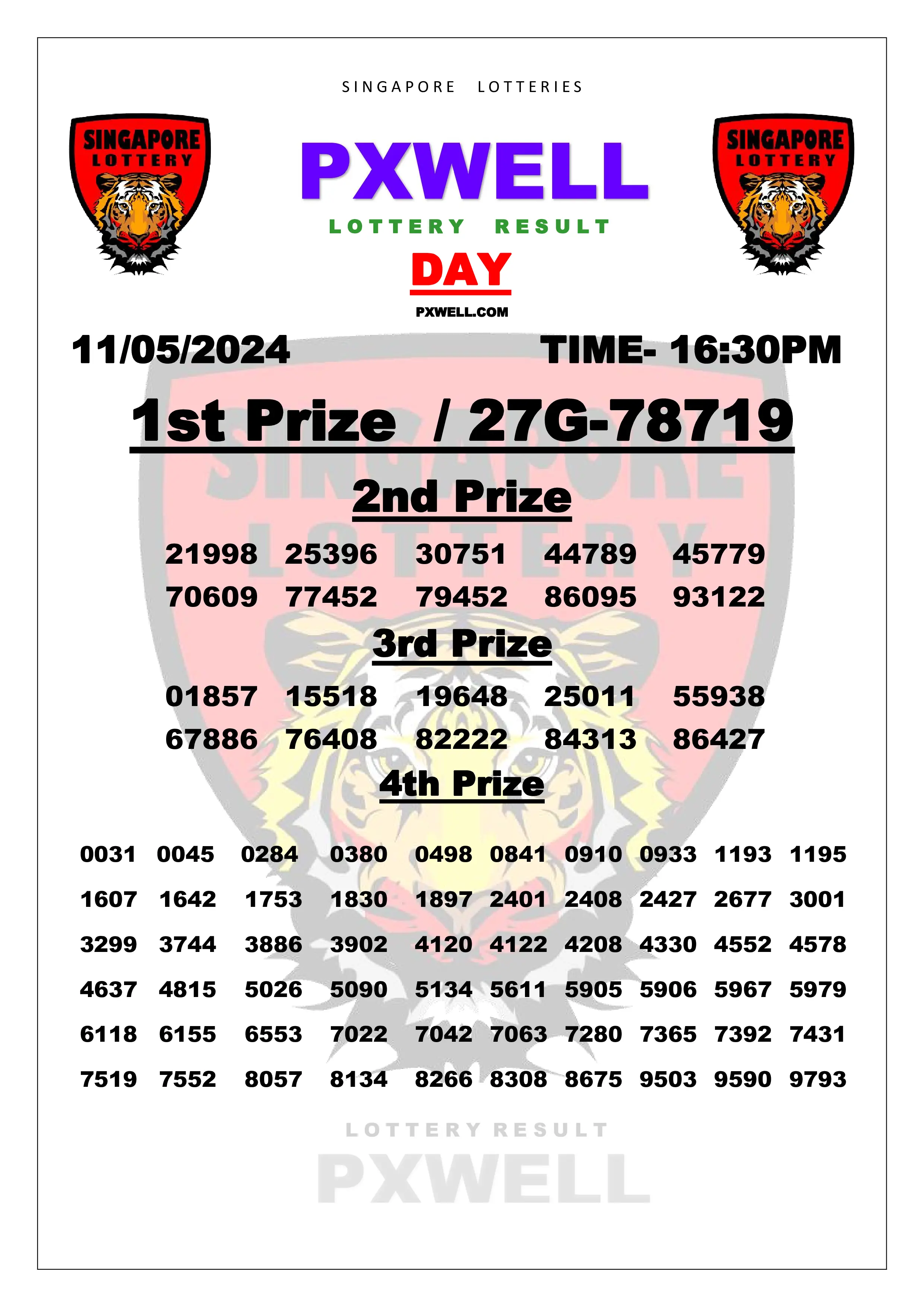 SINGAPORE PXWELL LOTTERY 16:30 PM 2024-05-11 16:30